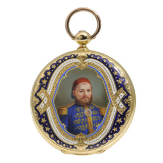 Exquisite Swiss gold/enamel hunting cased watch Circa 1850