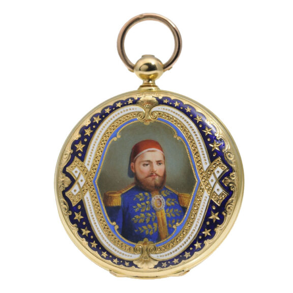 Exquisite Swiss gold/enamel hunting cased watch Circa 1850
