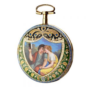 Swiss gold and enamel open faced verge watch circa 1800