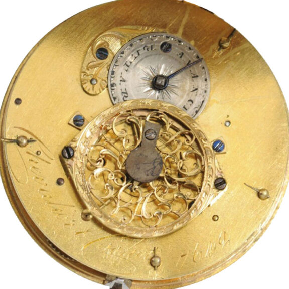 Swiss gold and enamel open faced verge watch circa 1800 Swiss gold and enamel open faced verge watch circa 1800