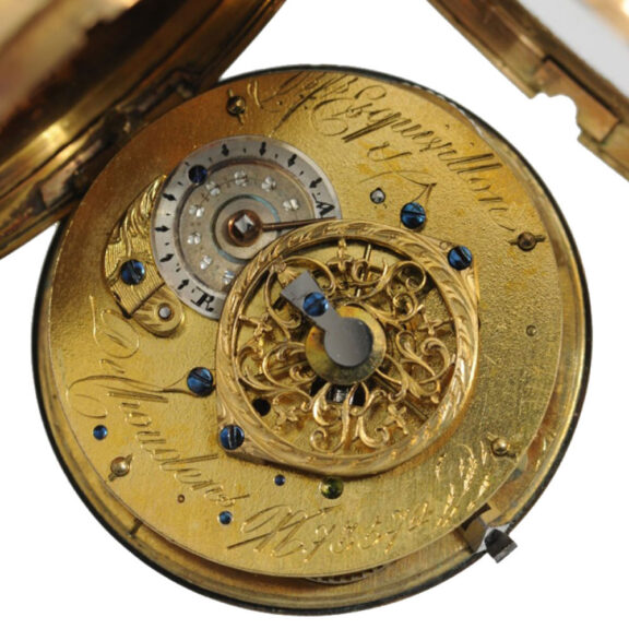 Swiss gold, enamel and pearl set pocket watch Circa 1790 Swiss gold, enamel and pearl set pocket watch Circa 1790