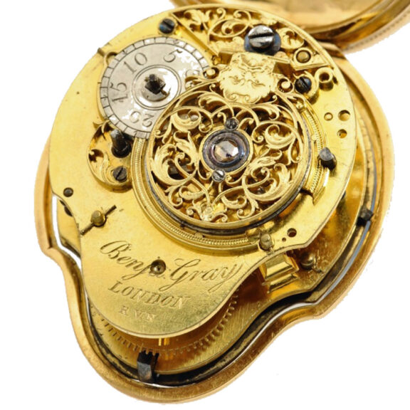English gold fob watch with auxiliary seconds Circa 1750 English gold fob watch with auxiliary seconds Circa 1750