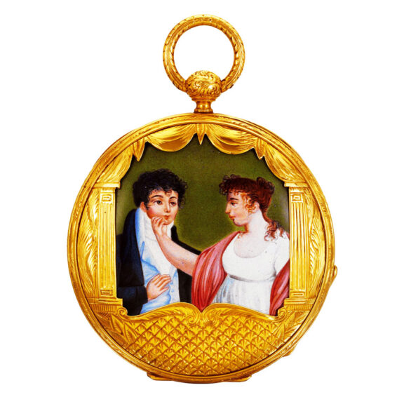 Amusing French gold verge with concealed erotic scene Circa 1820 Amusing French gold verge with concealed erotic scene Circa 1820