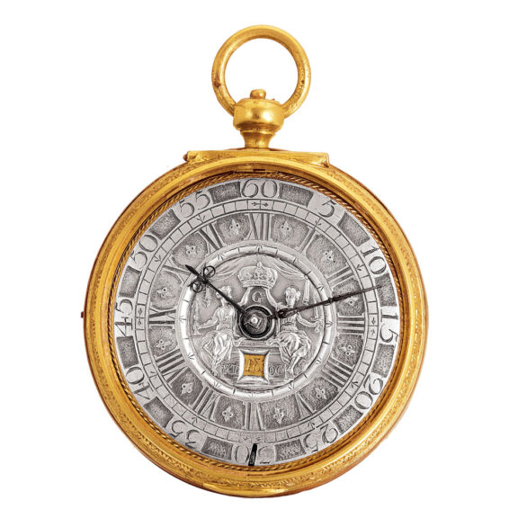 Decorative Dutch gilt metal verge with date Circa 1725 Decorative Dutch gilt metal verge with date Circa 1725