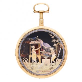 Swiss 18K gold and enamel automaton verge watch Circa 1810