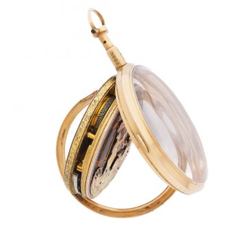 Swiss 18K gold and enamel automaton verge watch Circa 1810