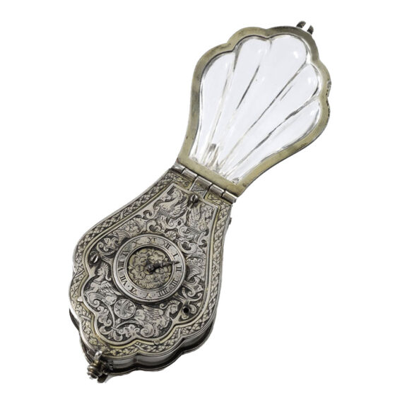 German silver and rock crystal shell shaped verge Circa 1880 German silver and rock crystal shell shaped verge Circa 1880