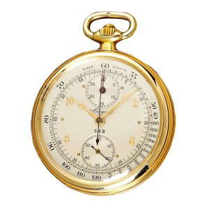 Very fine French gold watch with chronograph, Circa 1935