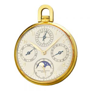 Fine Swiss 18k gold open faced complicated watch Circa 1947