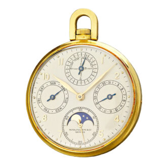 Fine Swiss 18k gold open faced complicated watch Circa 1947