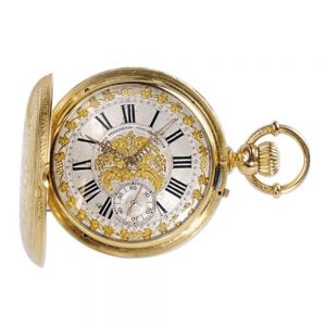 Swiss gold hunting cased watch with pivoted detent escapement Circa 1884