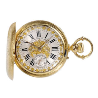 Swiss gold hunting cased watch with pivoted detent escapement Circa 1884