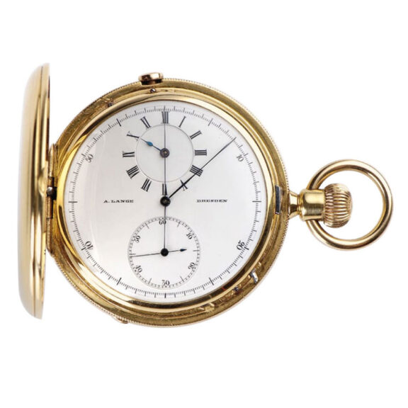 German gold hunting watch with dial and chronograph Circa 1869