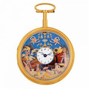 Swiss gold and enamel repeating watch with automaton Circa 1802