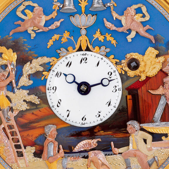 Swiss gold and enamel repeating watch with automaton Circa 1802 Swiss gold and enamel repeating watch with automaton Circa 1802