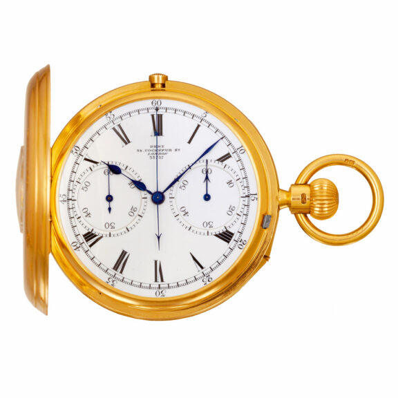 English gold watch with chronograph and register Circa 1911