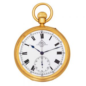 English gold watch with single button chronograph Circa 1901