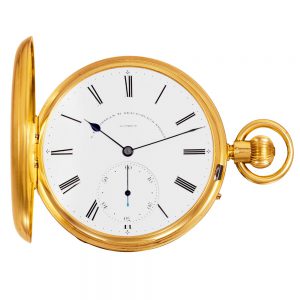 Large English watch in a gold full hunter case Circa 1881