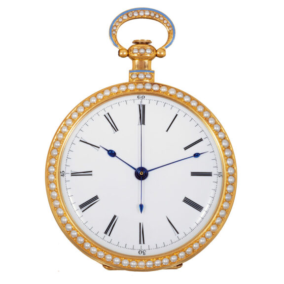 Swiss gold, enamel and pearl set watch by Bovet Circa 1850 Swiss gold, enamel and pearl set watch by Bovet Circa 1850