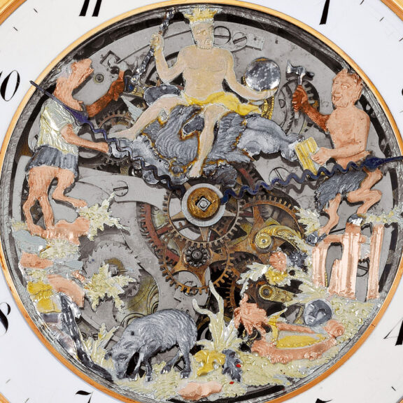 Swiss gold skeletonized repeating automaton watch Circa 1820 Swiss gold skeletonized repeating automaton watch Circa 1820