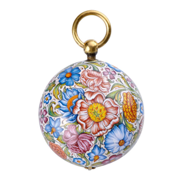 French extremely rare, one handed miniature gold enamel pendant watch Circa 1650