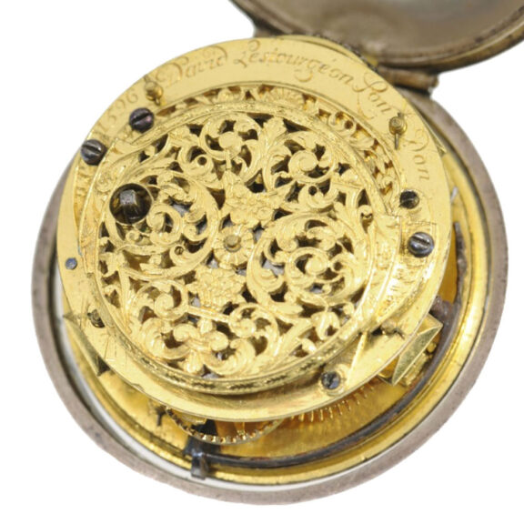 English silver verge open faced pocket watch Circa 1696 English silver verge open faced pocket watch Circa 1696