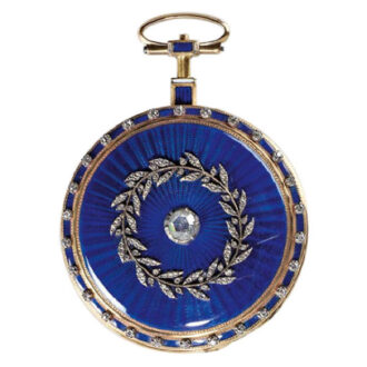 Swiss gold enamel watch with a rare 8 day power reserve Circa 1810