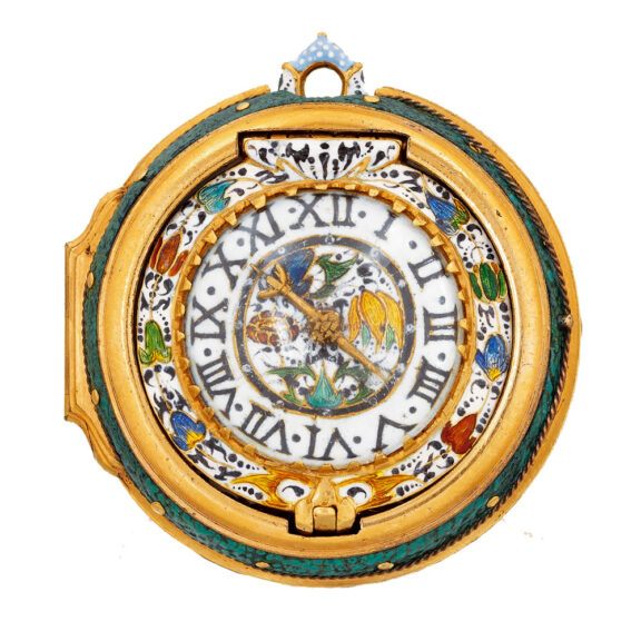 English gold miniature enamel verge pocket watch Circa 1630 English gold miniature enamel verge pocket watch Circa 1630