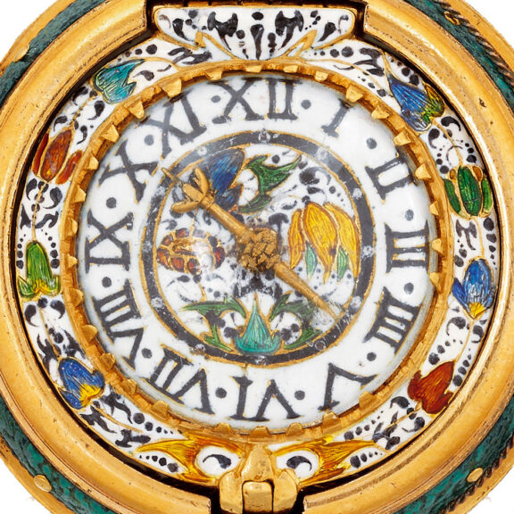 English gold miniature enamel verge pocket watch Circa 1630 English gold miniature enamel verge pocket watch Circa 1630
