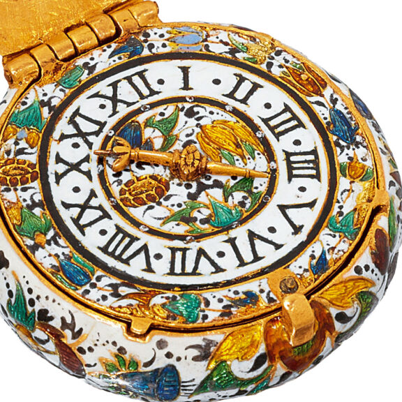 English gold miniature enamel verge pocket watch Circa 1630 English gold miniature enamel verge pocket watch Circa 1630