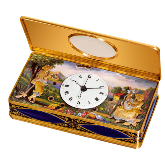 Swiss 18K gold musical snuffbox with automaton Circa 1810
