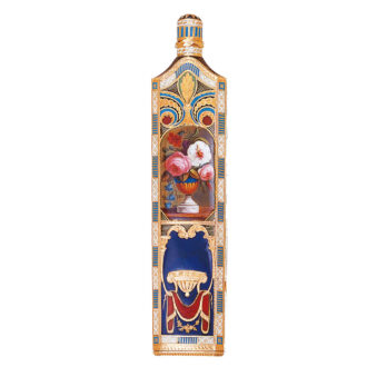 Swiss 18 carat gold and enamel perfume flask with watch Circa 1810