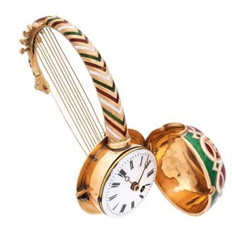 Fine Swiss 18 carat gold and enamel nanga form watch Circa 1820