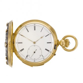 Swiss hunting cased minute repeating keyless lever watch Circa 1865