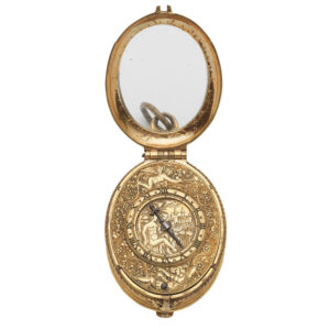 French gilt brass single-handed oval verge watch Circa 1615