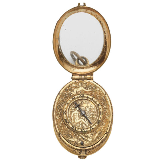 French gilt brass single-handed oval verge watch Circa 1615