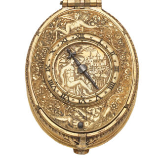 French gilt brass single-handed oval verge watch Circa 1615