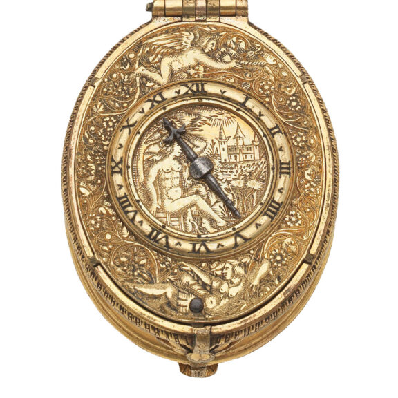 French gilt brass single-handed oval verge watch Circa 1615 French gilt brass single-handed oval verge watch Circa 1615