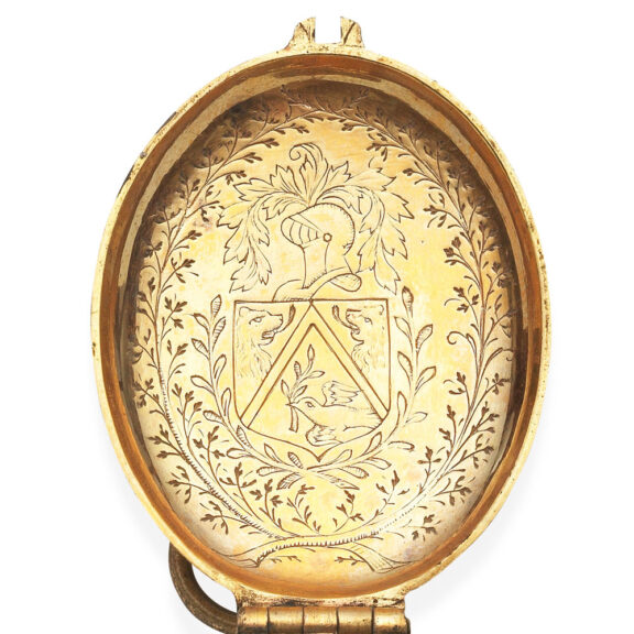 French gilt brass single-handed oval verge watch Circa 1615 French gilt brass single-handed oval verge watch Circa 1615