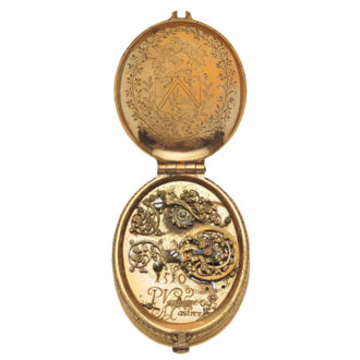 French gilt brass single-handed oval verge watch Circa 1615