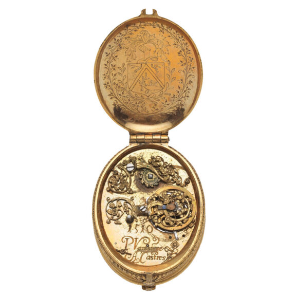 French gilt brass single-handed oval verge watch Circa 1615 French gilt brass single-handed oval verge watch Circa 1615