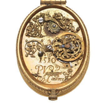 French gilt brass single-handed oval verge watch Circa 1615