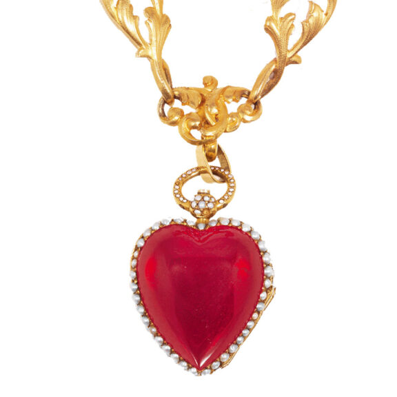 Swiss gold and red tourmaline heart shaped watch Circa 1854