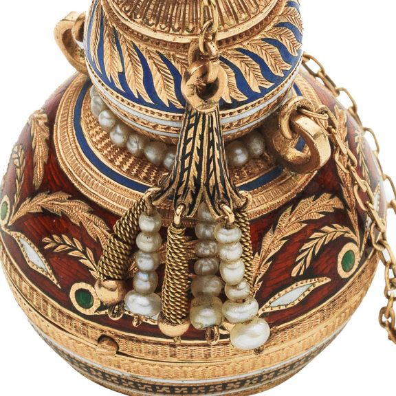 Austrian gold and enamel perfume bottle shaped watch circa 1800 Austrian gold and enamel perfume bottle shaped watch circa 1800