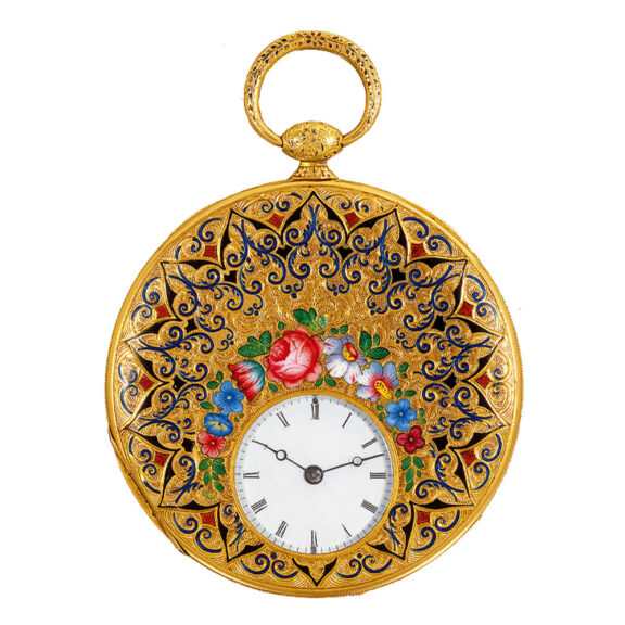 Swiss extra slim gold and enamel pocket watch Circa 1840