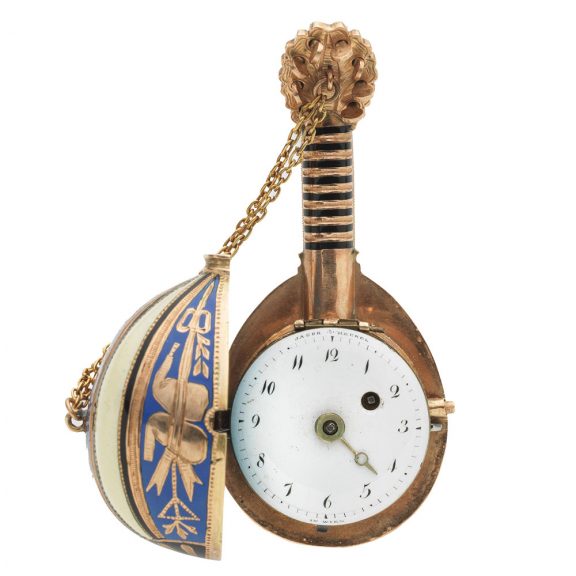 Austrian 18K gold form watch with enamel decoration Circa 1800 Austrian 18K gold form watch with enamel decoration Circa 1800