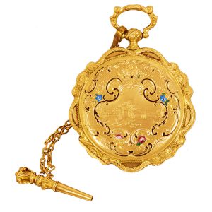 Slim Swiss gold and enamel cylinder watch Circa 1840