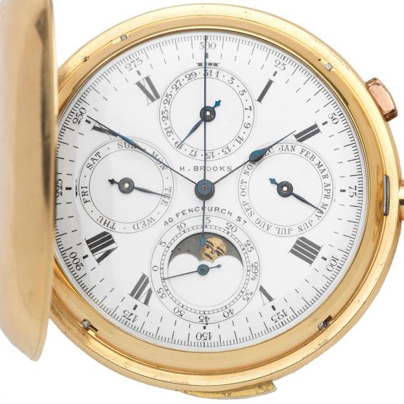 English 18 carat gold repeater with triple calendar Circa 1909 English 18 carat gold repeater with triple calendar Circa 1909