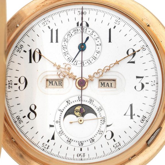 Swiss 18 carat gold quarter repeating calendar watch Circa 1890 Swiss 18 carat gold quarter repeating calendar watch Circa 1890