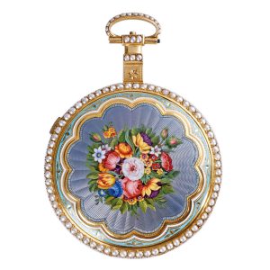 German quarter repeating gold enamel pocket watch with musical movement for the Chinese market